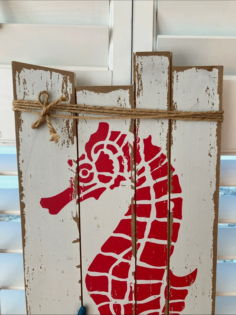 Coastal Seahorse Wall Decor Plaque in Red and Blue